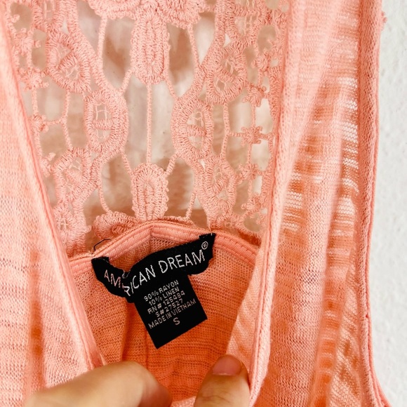 American Dream Women’s Small Coral Sleeveless Crochet Racerback Tank Top Boho - Picture 5 of 9